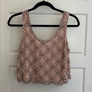 Pink Beaded Cropped Tank Top